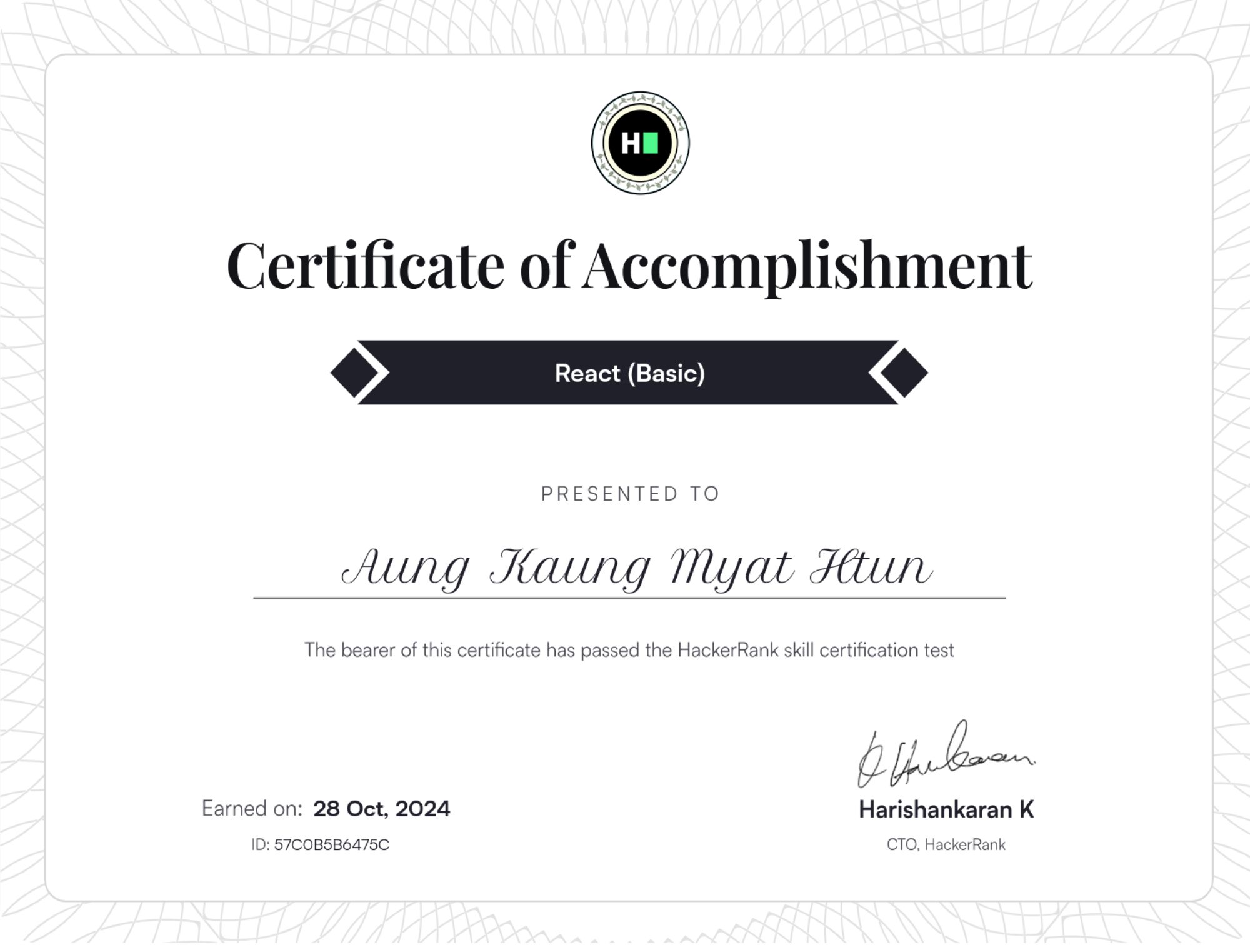 HackerRank React Basic Certification